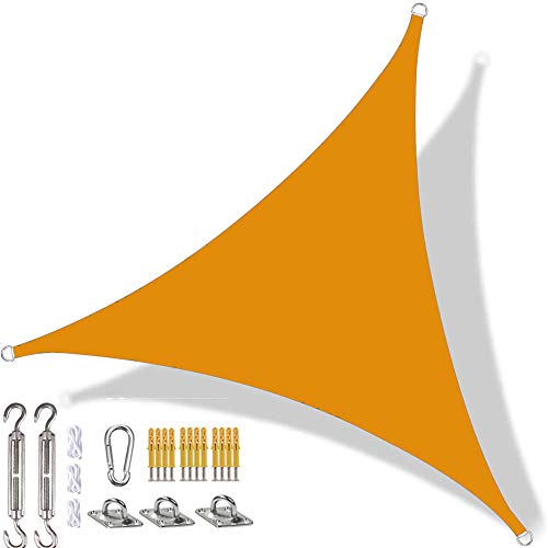 Dreieckiges Sonnensegel, wasserdicht, UV-Schutz, für Garten, Terrasse, Hof, Party, mit Befestigungsset und Seil (3 x 3 x 3 m, Mangogelb) von YAOYI