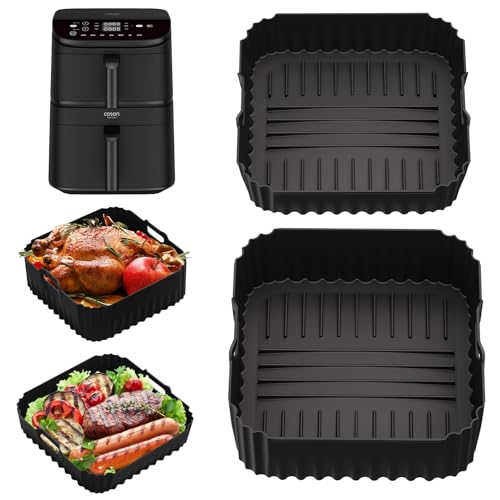 Airfryer Silikonform Heißluftfritteuse Zubehör für COSORI Turbo Tower Pro Smart Heißluftfritteuse 10,8L Double Stack Airfryer, Wiederverwendba Air Fryer Silikon Einsatz für COSORI CAF-DC112(6,5L&4,3L) von YAOYIN