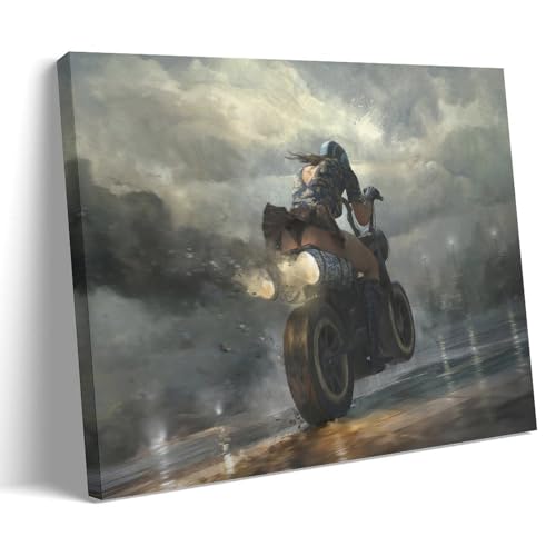 Girl Riding A Motorcycle Fast Modern Home Kitchen Dormitory Kids Room Mural 12x18inch(30x45cm) von YAPING