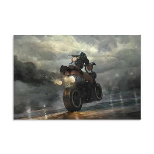 Girl Riding A Motorcycle Fast Poster Decoration 16x24inch(40x60cm) von YAPING