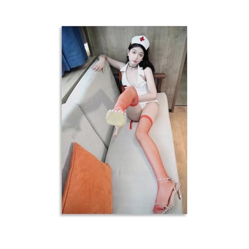 YAPING A Girl in A Nurse's Uniform Sits on The Sofa with One Foot Raised Canvas Print 12x18inch(30x45cm) von YAPING