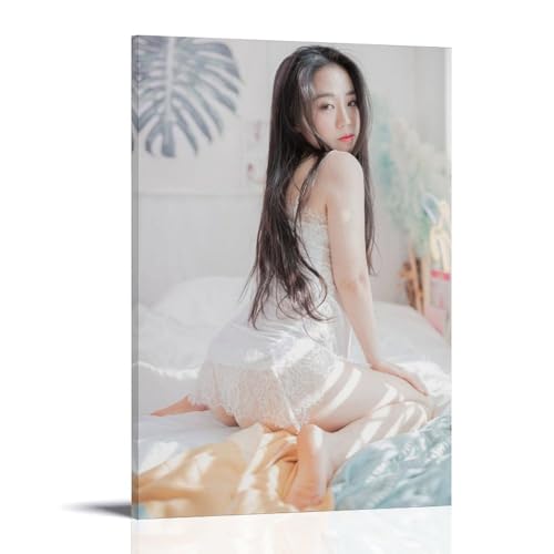 YAPING Asian Girl in A Dress Kneeling on The Bed Poster Decoration 24x36inch(60x90cm) von YAPING