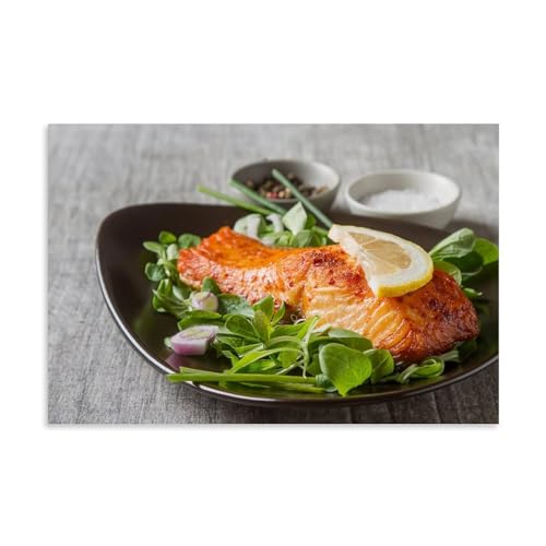YAPING Delicious Salmon Fillet Seafood Dish on Table Canvas Print 12x18inch(30x45cm) von YAPING