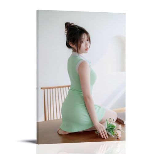 YAPING Model Girl in Dress Sitting on Table Porch 24x36inch(60x90cm) von YAPING