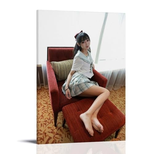 YAPING Model Girl in Sexy School Uniform Sitting on The Sofa Canvas Print 16x24inch(40x60cm) von YAPING
