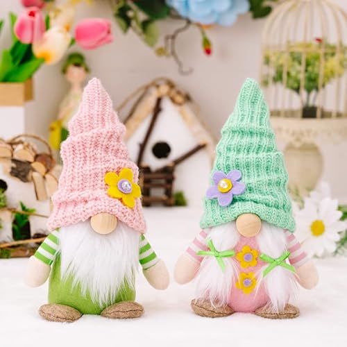 YAQUEKOU 2 Stück Wichtel Frühling Deko Frühlingswichtel Blume Wichtel Figuren Puppe Plüschpuppen Geschenke für Kinder Mama Muttertag (A) von YAQUEKOU