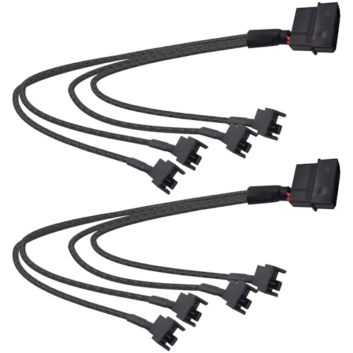 YARCHONN Molex zu PC Fan Power Splitter Kabel, 4 Pin Molex zu 4 x 3 Pin /4 Pin 12V PC Fall Fan Connector Adapter Y Splitter Verlängerung Netzkabel Kabel -27cm bis 2pcs von YARCHONN