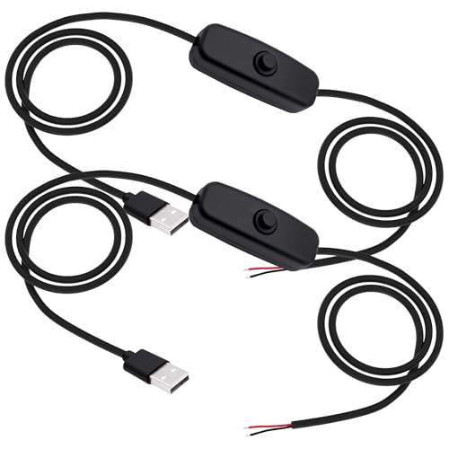 YARCHONN USB-Stromschalter-Verlängerungskabel an den Enden des blanken Kabels, USB 2.0 mit On-Off-Schalter zu DIY Schwanzkabeln für LED-Lüfterstreifen-2 Stück x 6,6 ft von YARCHONN
