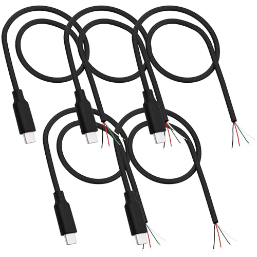 YARCHONN USB Typ-C 4Pin Pigtail Kabel, USB C männlich Stecker mit bloßem Draht Open End Datenkabel 5A OTG für DIY Reparatur-5Pcs-30cm/11.8in (4Pin) von YARCHONN