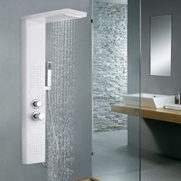 Duschpaneel 304 Edelstahl Regendusche mit Wandhalterung Duschkopf Handbrause 4 in 1 Multifunktion mit Thermostat Duschpaneelsystem(Weiß-Duschpaneel) von YARDIN