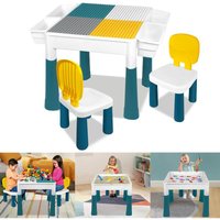 Kinder Tisch Stuhl Set 6-in-1 Kindertisch mit 2 Stühle Doppelseitiger Tischplatte Bausteine Spieltisch Aktivitätstisch mit Multifunktionaler Stauraum von YARDIN