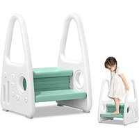Kinder Tritthocker Kinderschemel Kinder Trittschemel 2 stufiger Lernturm mit Anti-Rutsch-Funktion, für Kinderzimmer, Küche und Badezimmer (Grün) von YARDIN