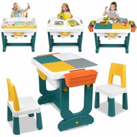 Kindertisch mit Stühle Set 5-in-1 Kinder Tisch Stuhl Spieltisch mit 2 Stühle Doppelseitiger Tischplatte Höhenverstellbarer Multifunktionaler Stauraum von YARDIN