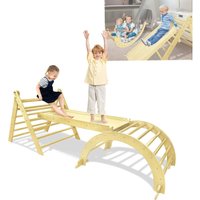 Klettergerüst für Kinder, 3er-Set Naturholz Kletterdreieck mit Rutsche Kletterbogen Doppelseitigen Rampe - Yardin von YARDIN