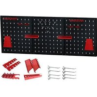 Lochblech Werkzeugwand, Dreiteilig Werkzeuglochwand aus Metall mit 17 teilge Hakenset 120 x 60 x 2 cm für Werkstatt Schwarz und Rot Yardin von YARDIN