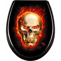 WC-Sitze für Erwachsene, Toilettendeckel Universal Größe WC-Sitz 45 x 38cm aus Hartplastik mit Absenkautomatik, Schädel Flammen Yardin von YARDIN