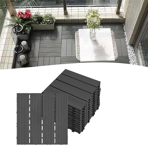 YARDIN 11 Stück WPC Terrassenfliesen, Holzoptik Klickfliesen, 30x30 cm Wetterfest Balkonfliesen, Balkon Bodenbelag Fliesen für Garten und Terrasse, Anthrazit, Gesamt 1m² von YARDIN