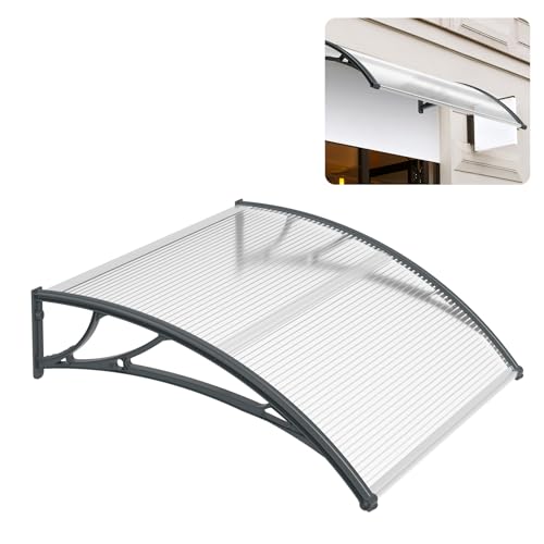 YARDIN 150 x 100 cm Vordach für Haustür Überdachung, Wetterschutz Haustürdach Pultvordach aus Transparent Polycarbonat und Aluminium, Pultbogenvordach für Türdach und Eingangsbereich von YARDIN