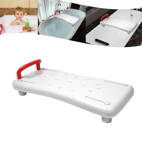 YARDIN Badewannenbrett Badewannensitz Senioren mit Rot Griff und Seifenablage, Einstellbar Wannensitz PP-Material Sitzbrett für Badewanne für Erwachsene bis 150kg, 70 x 31cm von YARDIN