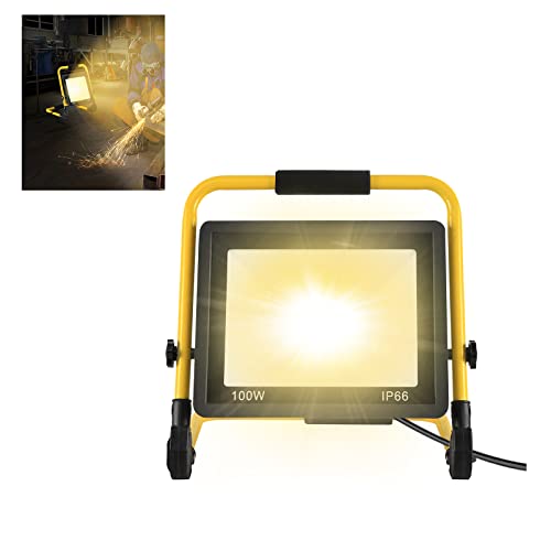 YARDIN Baustrahler LED Baustellen Flutlicht Arbeitsscheinwerfer Baustellenlampe Tragbare Arbeitsleuchte inkl. Standgestell und Netzkabel Wasserdicht IP66 für Garage, Garten, Baustelle (100W Warmweiß) YARDIN Baustrahler LED Baustellen Flutlicht Arbeitsscheinwerfer Baustellenlampe Tragbare Arbeitsleuchte inkl. Standgestell und Netzkabel Wasserdicht IP66 für Garage, Garten, Baustelle (100W Warmweiß) von YARDIN
