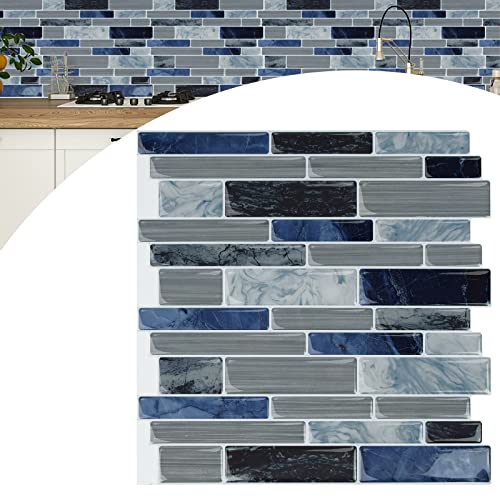 YARDIN Fliesenaufkleber Selbstklebende Fliesen Klebefliesen, 10 Blätter 3D Wandpaneele Fliesensticker Marmor Mosaik Design für Spritzschutz Küche und Bad Deko - 30 × 30 cm, Blau Grau von YARDIN
