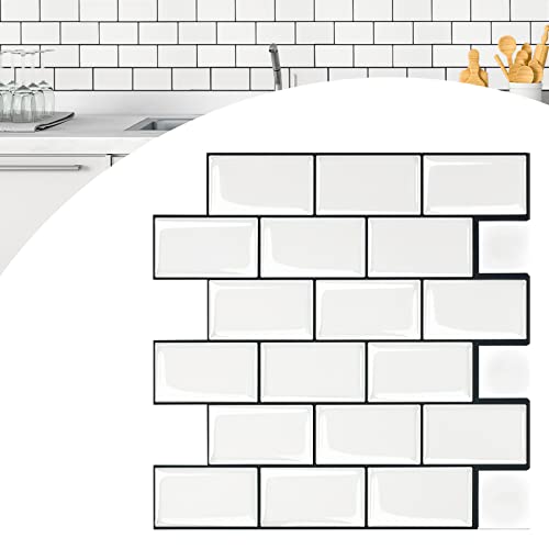 YARDIN Fliesenaufkleber Selbstklebende Fliesen Klebefliesen, 10 Blätter 3D Wandpaneele Fliesensticker Marmor Mosaik Design für Spritzschutz Küche und Bad Deko - 30 × 30 cm, Schwarz Rand Weiß von YARDIN
