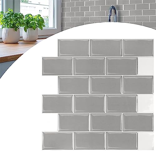 YARDIN Fliesenaufkleber Selbstklebende Fliesen Klebefliesen, 30 Blätter 3D Wandpaneele Fliesensticker Marmor Mosaik Design für Spritzschutz Küche und Bad Deko - 30 × 30 cm, Grau von YARDIN