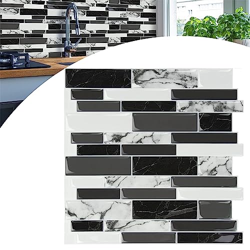 YARDIN Fliesenaufkleber Selbstklebende Fliesen Klebefliesen, 40 Blätter 3D Wandpaneele Fliesensticker Marmor Mosaik Design für Spritzschutz Küche und Bad Deko - 30 × 30 cm, Schwarz Weiß YARDIN Fliesenaufkleber Selbstklebende Fliesen Klebefliesen, 40 Blätter 3D Wandpaneele Fliesensticker Marmor Mosaik Design für Spritzschutz Küche und Bad Deko - 30 × 30 cm, Schwarz Weiß von YARDIN