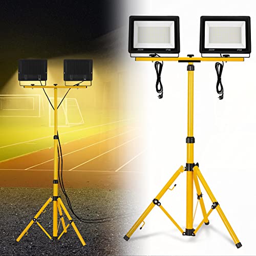 YARDIN Led Baustrahler mit Stativ 2 * 200W Warmweiß Arbeitsleuchte Bauscheinwerfer inkl. Netzkabel, IP66 Wasserdicht Höhenverstellbar Arbeitsscheinwerfer für Werkstatt Baustelle Garage von YARDIN