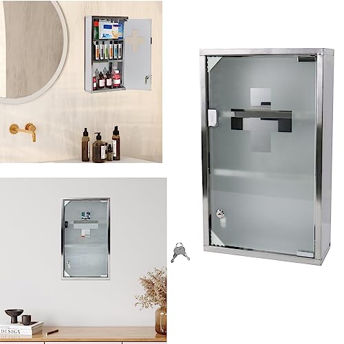 YARDIN Medizinschrank Apothekerschrank Abschließbar mit 3 Fächer, Medikamentenschrank aus Edelstahl Hausapotheke mit Glastür, Arzneischrank Hängend 30 x 12 x 50 cm, Silber YARDIN Medizinschrank Apothekerschrank Abschließbar mit 3 Fächer, Medikamentenschrank aus Edelstahl Hausapotheke mit Glastür, Arzneischrank Hängend 30 x 12 x 50 cm, Silber von YARDIN
