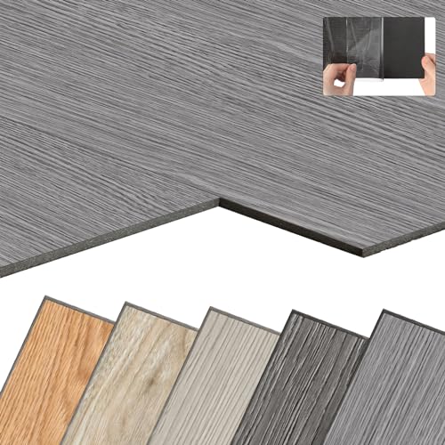 YARDIN PVC Bodenbelag Vinylboden Selbstklebend mit Holz-Optik, 54 Stück 7,53m² Vinyl Klebefliesen Bodenfliesen Selbstklebend, PVC Boden Rutschfest Wasserfest Schwer Entflammbar, Eiche Grau von YARDIN
