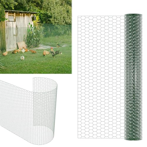 YARDIN Sechseckgeflecht, 1,3 mm Durchmesser Maschendraht Verzinkt mit Grün PVC Beschichtet, Maschendrahtzaun 100cm Hoch Hasendraht, Hasengitter, Kükendraht für Tierzäune und Heimdekore(52 m) von YARDIN