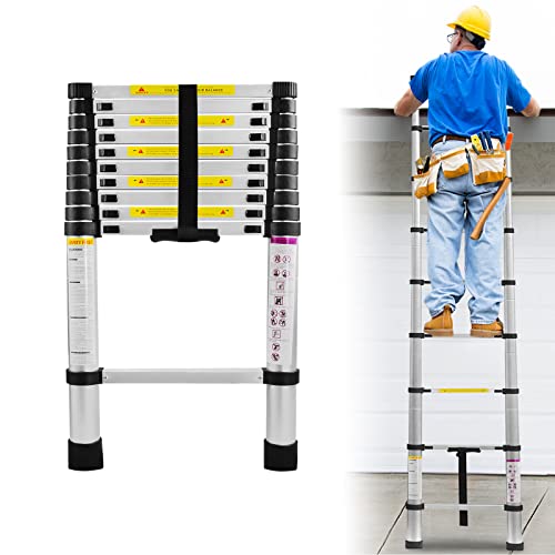YARDIN Teleskopleiter 3,2m, Aluminium Leiter Ausziehbar, Rutschfester Stehleiter Ausziehleiter Multifunktionsleiter 150 kg Belastbarkeit, 11 Sprossen, Silber von YARDIN