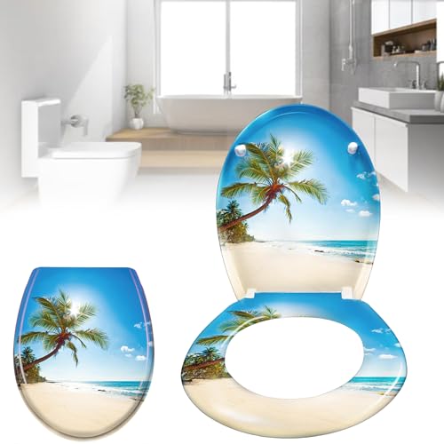 YARDIN WC Sitz mit Absenkautomatik Toilettendeckel Toilettendeckel Klodeckel Klobrille mit absenkautomatik Toilettensitz Verschiedene Muster, Strand von YARDIN