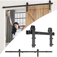 12ft/366cm Schiebetürbeschlag Set, Schiebetürsystem Laufschienen Set Hängeschiene Tür-Hardware-Kit für Schiebetüren, Belastbarkeit 130kg - black von YARDIN