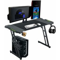 Gaming Tisch Schreibtisch, Gaming Computertisch mit Kohlefaserbeschichtung, Gamingtisch Bürotisch mit Getränkehalter und Kopfhörerhaken für von YARDIN