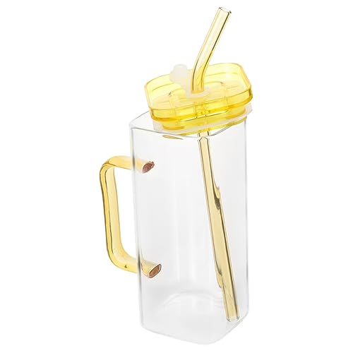 YARNOW Eleganter Quadratischer Glasbecher Auslaufsicher Eisbecher Strohhalm Weite Öffnung für Saft und Party von YARNOW