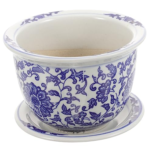YARNOW Eleganter Dekorativer Blumentopf Aus Keramik Für Den Innenbereich Blumenbehälter Mit Untertasse Für Die Inneneinrichtung von YARNOW