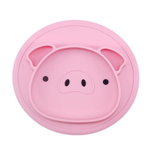 YARNOW 1 Stück Rutschfester Kinderteller mit Fächern Lustiger Cartoon Schwein Design für Leicht zu Reinigen Fall Fördert die Essensaufnahme von YARNOW