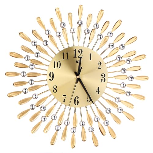 YARNOW 14. 8 Kristall Wanduhr| Elegante 3D Moderne Wanduhr Metall Wand Uhr mit Zifferblatt Arabische Ziffern- Spiegel Funkelnden Bling Diamant Verzierte Wand Decor Stille Uhr (Golden) von YARNOW