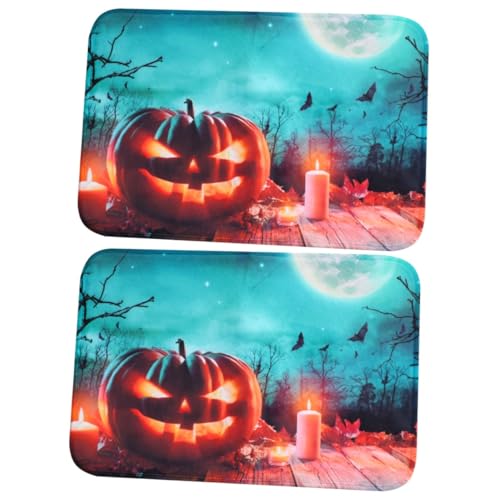 YARNOW 2 Stck. Halloween Waschbare Teppichmatte mit Kürbis Muster rutschfest Dekorative Fußmatte für Schlafzimmer Wohnzimmer Küche Großer Oblong Eingangsbereich Sicher mit Rutsch von YARNOW