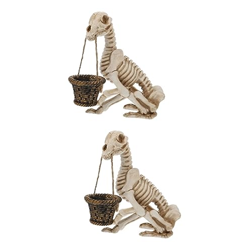 YARNOW Halloween-Dekoration 2 STK Skelett Hund Pflanzer Einmachgläser Persönlichkeit Topfpflanze Kunstharz Gartendekoration von YARNOW