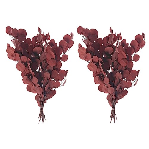 YARNOW 2Pcs Künstlich Pflanzen Künstliche Eucalyptus Blatt Eukalyptusblatt Kunstpflanze für Hochzeit Tisch Deko Party Hause Vase Blumenschmuck Szene Dekor Rot von YARNOW