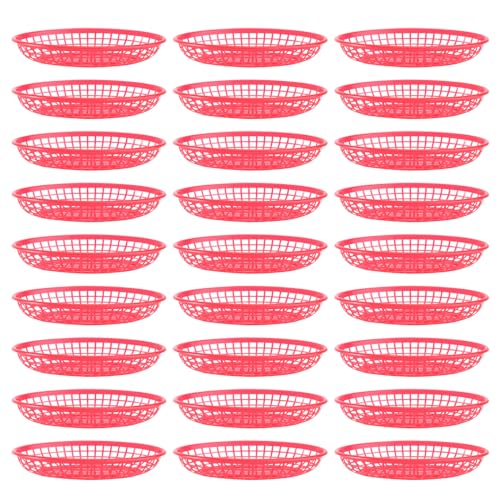 YARNOW 32Pcs Retro Stil Fast- Food Korb Oval Kunststoff Restaurant Korb Brot Burger Frites Fach Platter für Party Picknick Grill von YARNOW