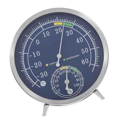 YARNOW Edelstahl Thermometer Hygrometer Analog Raumtemperatur Feuchtigkeitsmesser Hochpräzise Rundes Design Tisch Wandmontage Für Garten und Innenbereich von YARNOW