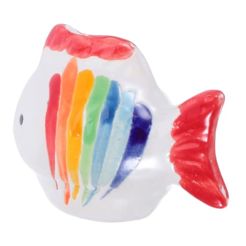 YARNOW Handbemalte Farbige Gestreifte Keramik-fischfigur Schwimmende Fischteich-Dekoration Langlebige Naturnahe Keramik-fischstatue für Aquarium Teich und Unterwasserlandschaft von YARNOW