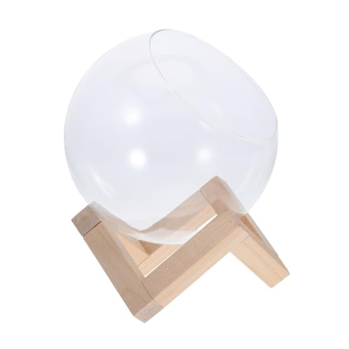 YARNOW Hydroponischer Glas pflanztopf mit Holzständer Mini Landschaft Terrarium für Sukkulenten Dekoratives Glasgefäß Pflanzenvermehrungsstation für Home Office Desktop von YARNOW