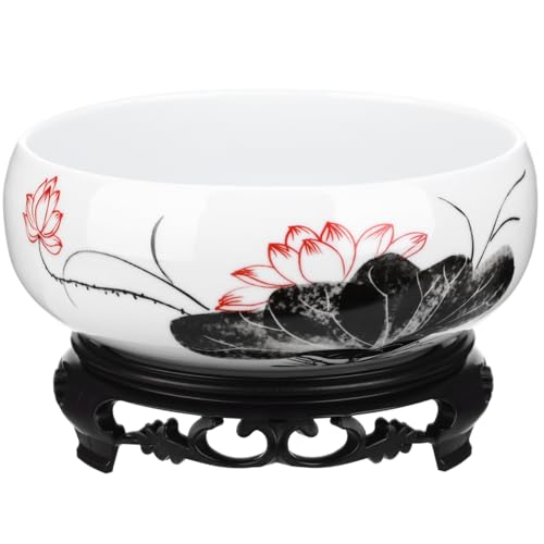 YARNOW Keramik Hydrokultur Pflanzgefäß Mit Kunststoffbasis, Rundes Wasserpflanzen Blumentopf, Dekorative Seerosenschale FüR Zuhause, BüRo, Wohnzimmer, 18cm von YARNOW