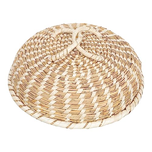 YARNOW Küchengerät Fliegenhaube Rattan Holzkorb Mustervopf Food Cover Woven Korb Obstkorb Runder Holz Aufbewahrung Korb Trocknen Korb Obst Gemüse Tablett für Hausküche von YARNOW