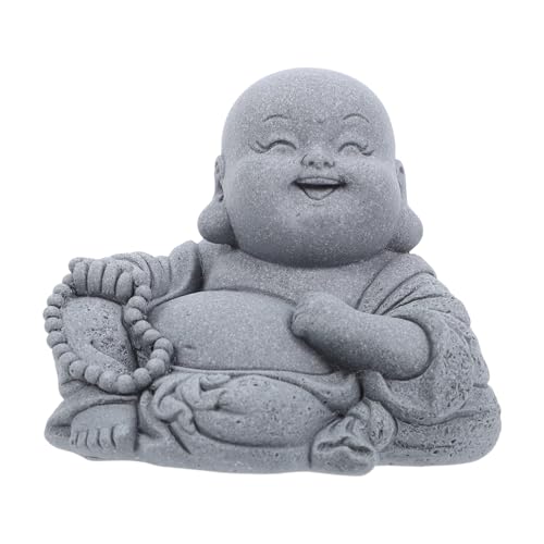 YARNOW Sandsteinstatue Buddha für Aquarium Dekor Lachender Buddha Fischbecken Figur Langlebige Asiatische Feng Shui Skulptur Vielseitig für Bonsai und Heimdekoration von YARNOW